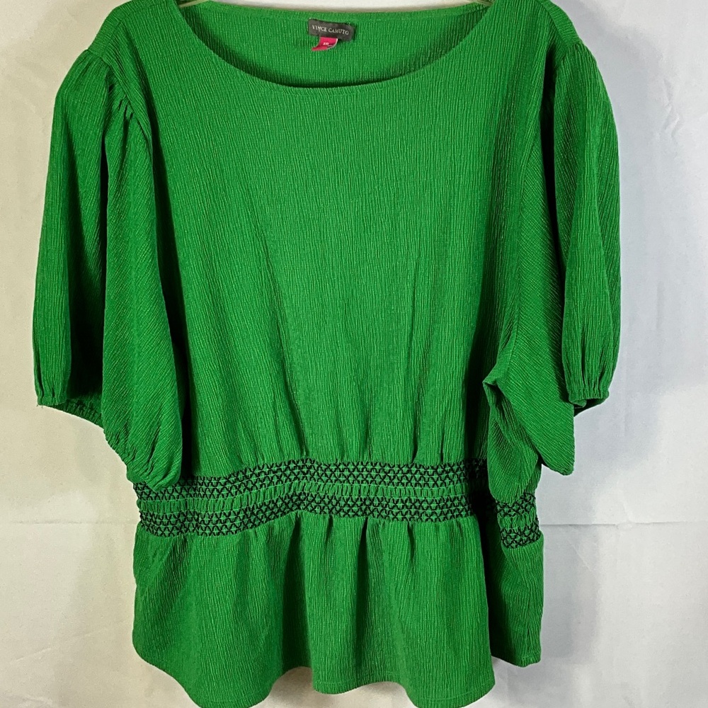 Vince Camuto Vibrant Green Blouse Balloon Sleeves Elastic Waist-band Size XXL
